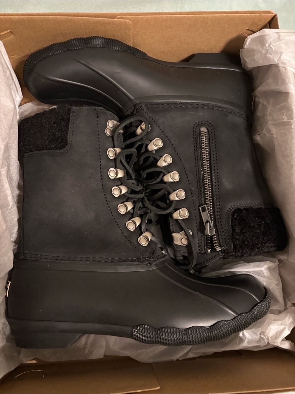 Sperry Black Saltwater Tall Lace-Up Duck Boots